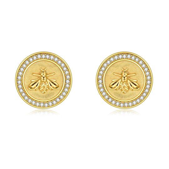 Sterling Silver with Yellow Gold Plated Cubic Zirconia Bee Stud Earrings