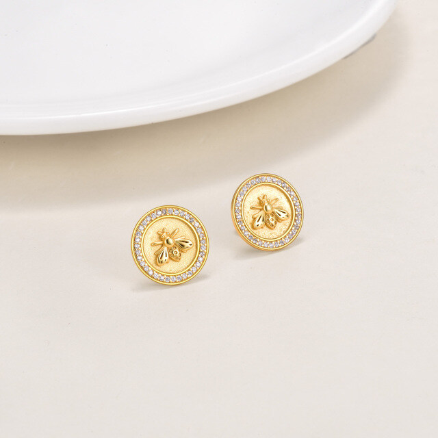 Boucles d'oreilles à tige en argent sterling avec zircone cubique plaquée or jaune en forme d'abeille-3