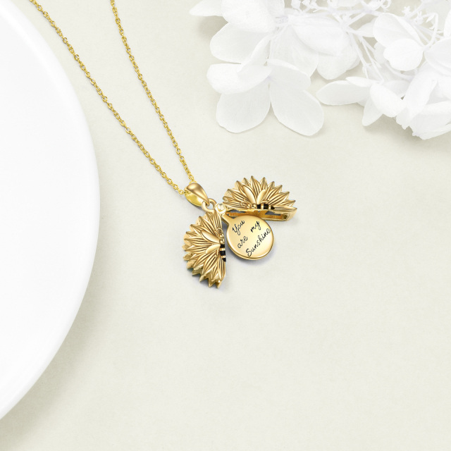 Sterling Silver with Yellow Gold Plated Bee & Sunflower Pendant Necklace with Engraved Word-4