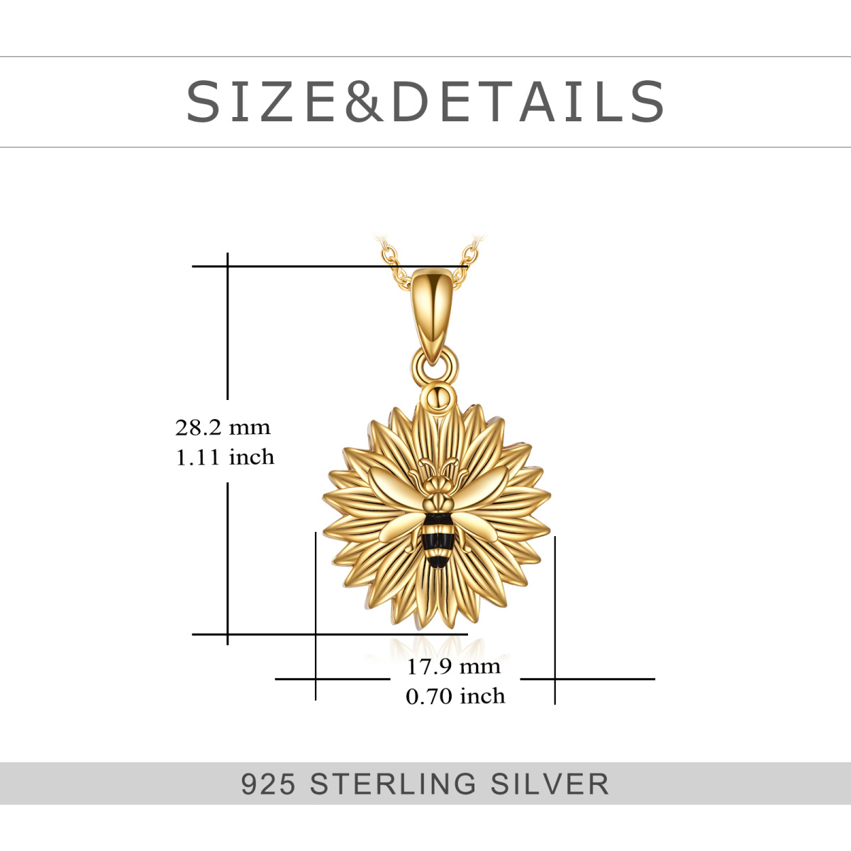 Sterling Silver with Yellow Gold Plated Bee & Sunflower Pendant Necklace with Engraved Word-5