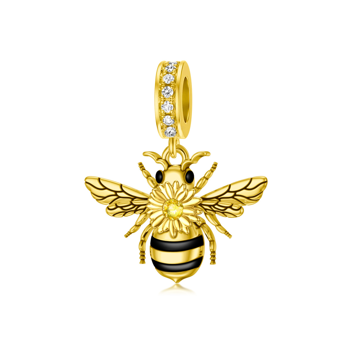 Sterling Silber mit Gelbgold plattiert Cubic Zirkonia Bienen Anhänger Charms-1