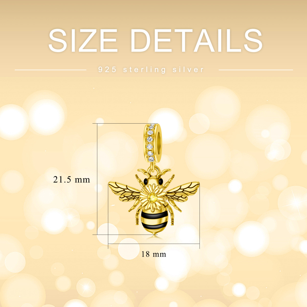 Sterling Silber mit Gelbgold plattiert Cubic Zirkonia Bienen Anhänger Charms-6