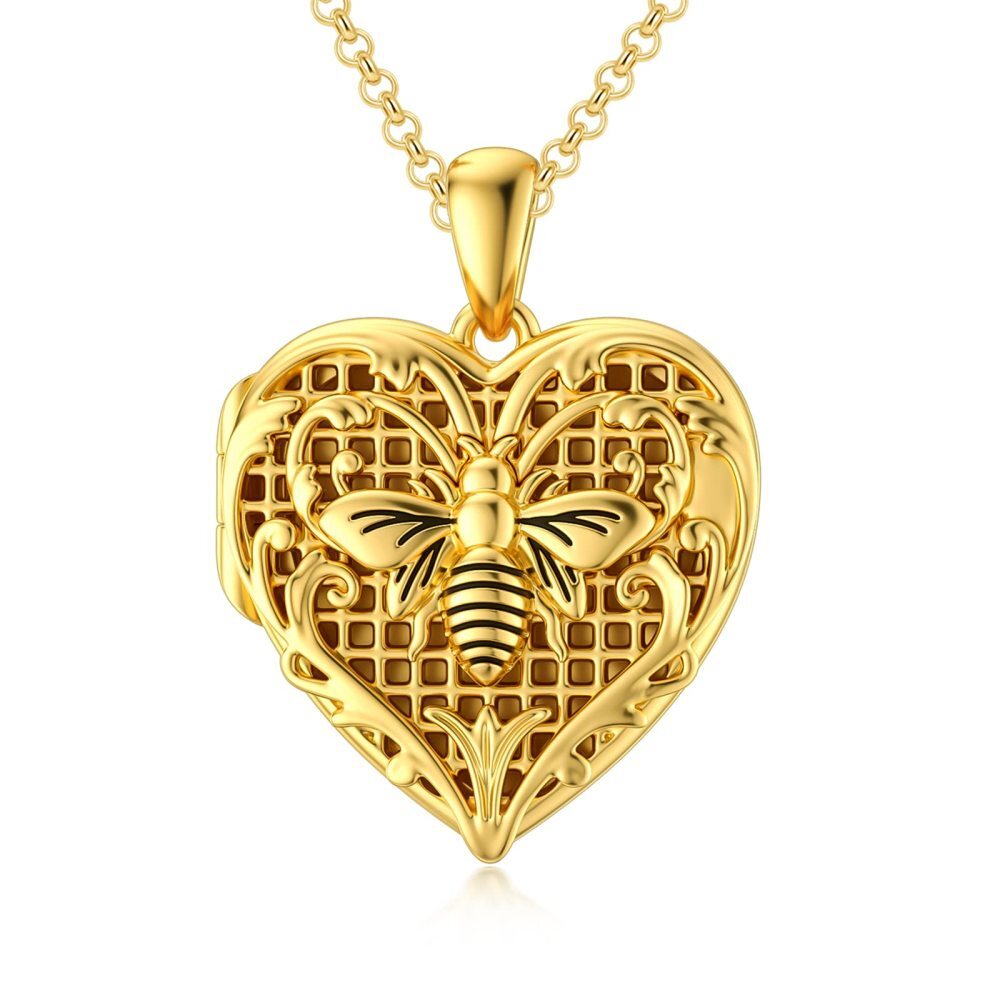 Sterling Silber mit Gelbgold plattiert Bienen personalisierte Foto Medaillon Halskette-1