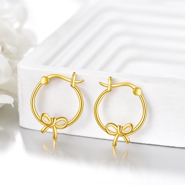 Sterling Silver with Yellow Gold Plated Bow Hoop Earrings-3