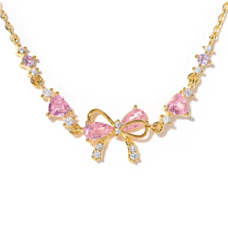 Sterling Silver with Yellow Gold Plated Cubic Zirconia Bow Necklace-5