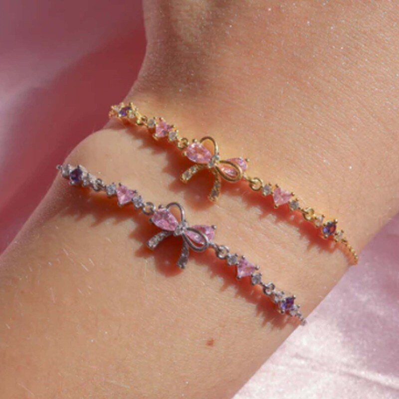 Halskette mit Schleife aus Sterlingsilber mit Gelbgold-Plattierung und Zirkonia-4