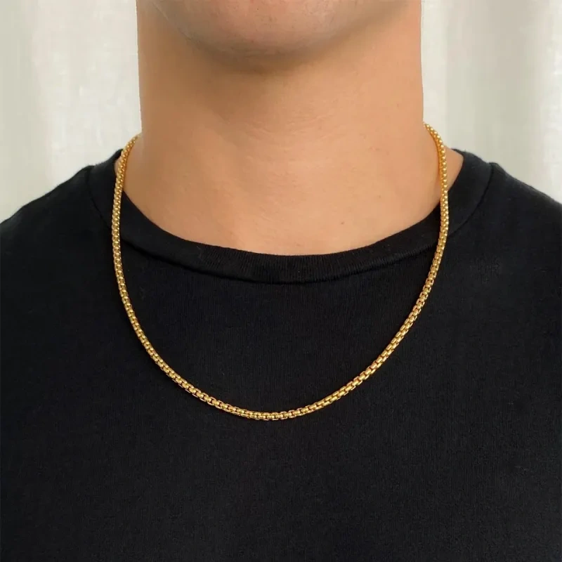 قلادة رجالية بسلسلة مربعة مطلية بالذهب الأصفر على الفضة الإسترلينية-2