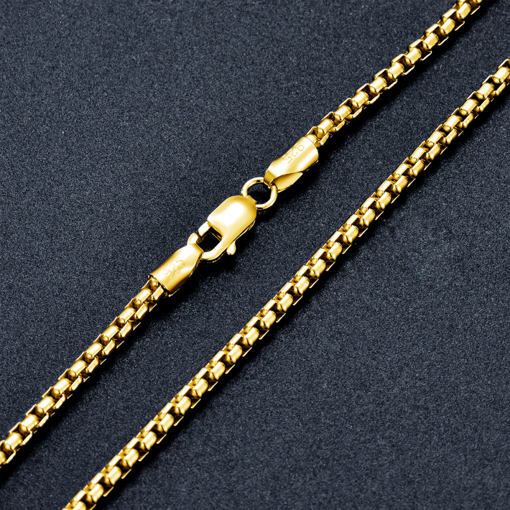 Sterling Silver with Yellow Gold Plated Box Chain Necklace-4