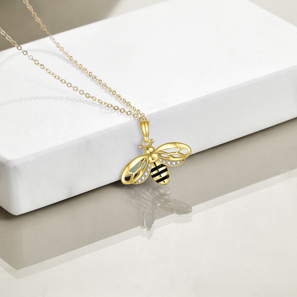 Sterling Silver with Yellow Gold Plated Bumblebee Cubic Zirconia Bee Pendant Necklace-3