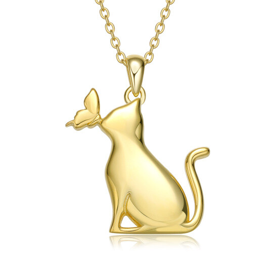 Collana con ciondolo gatto farfalla in argento sterling