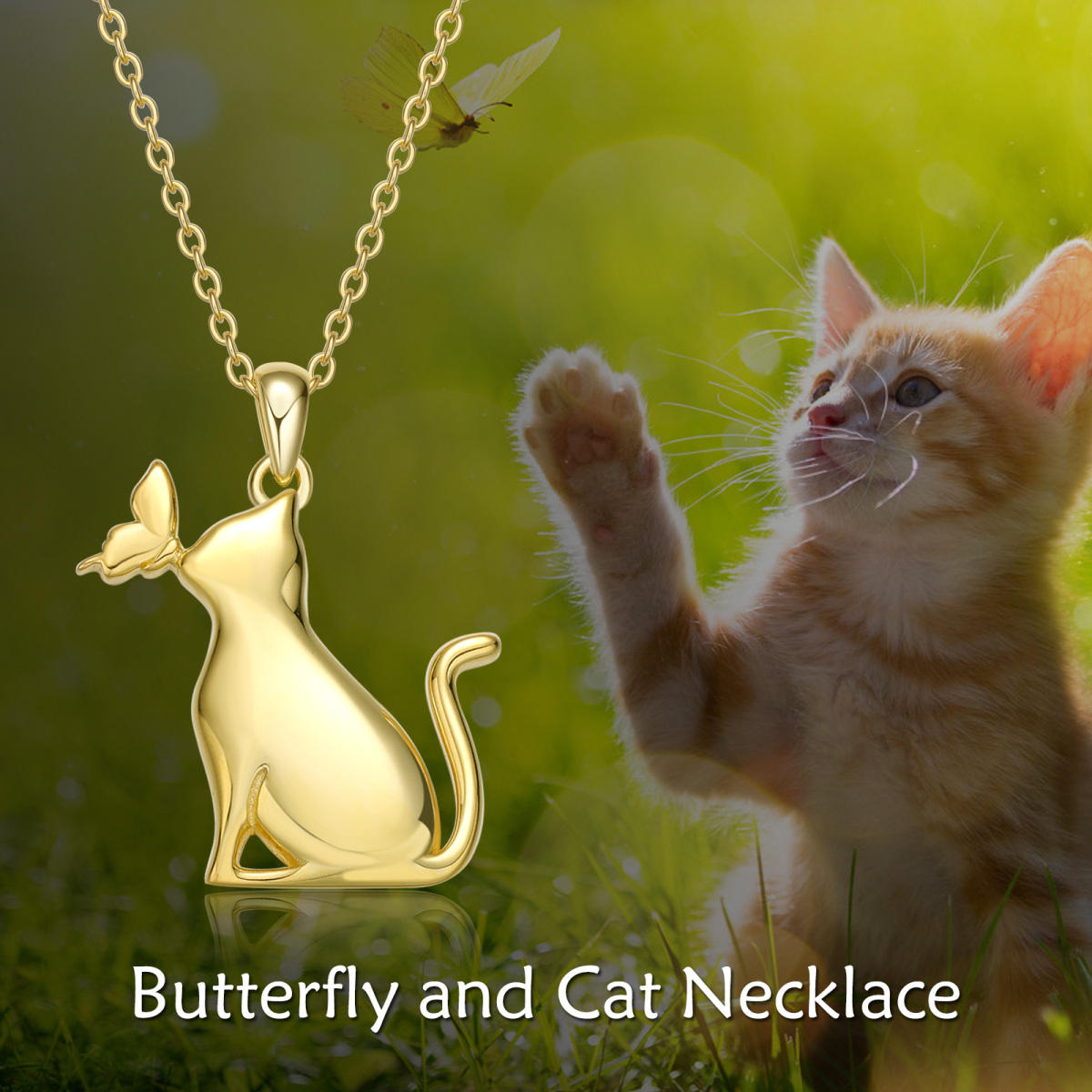 Gold Vermeil Butterfly & Cat Necklace for Women-6