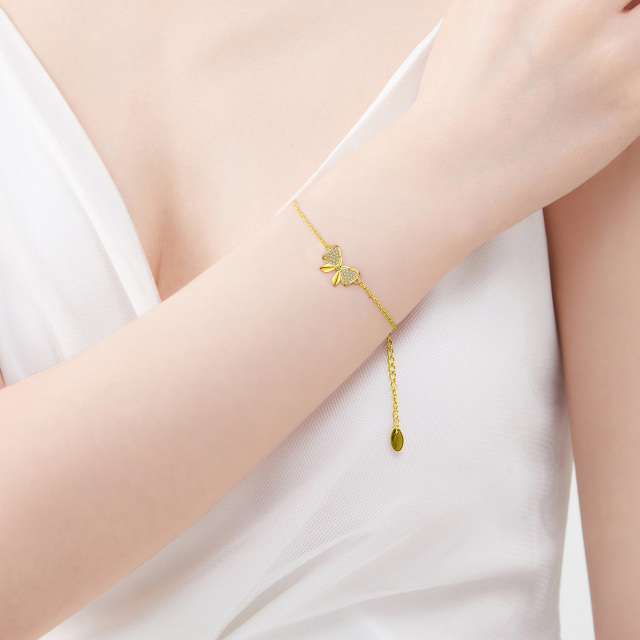 Pulsera de plata de ley con cadena de mariposa chapada en oro amarillo-3