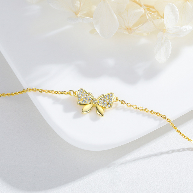 Pulsera de plata de ley con cadena de mariposa chapada en oro amarillo-4