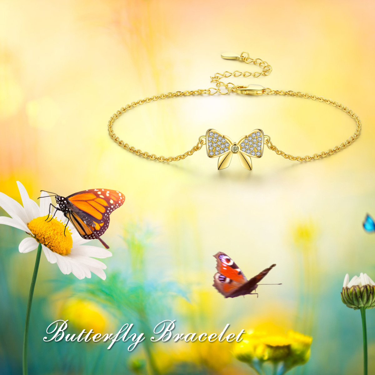 Sterling Silber mit Gelbgold plattiert Schmetterling Kette Armband-5