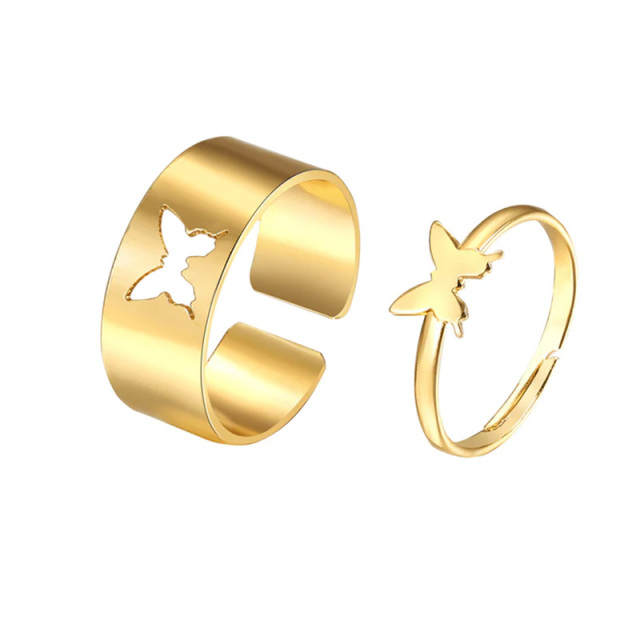 Anelli di coppia in argento sterling con farfalla placcata in oro giallo-1