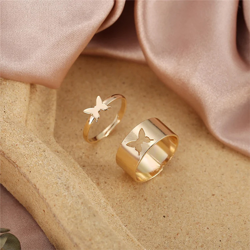 Sterling Silver with Yellow Gold Plated Butterfly Couple Rings-3