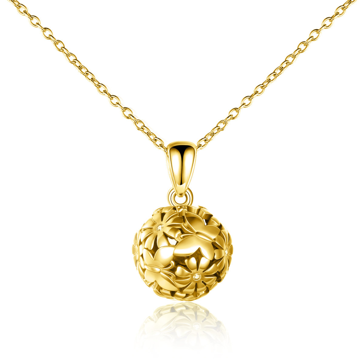 Sterling Silver with Yellow Gold Plated Cubic Zirconia Butterfly & Daisy & Spherical Pendant Necklace-1