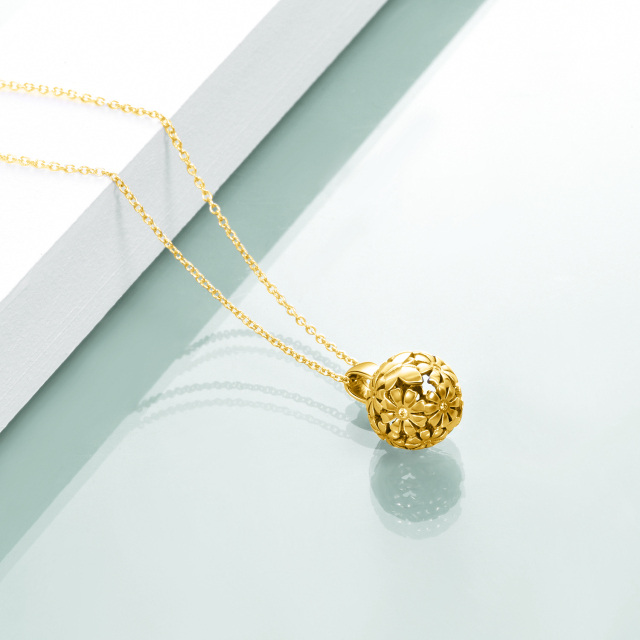 Sterling Silver with Yellow Gold Plated Cubic Zirconia Butterfly & Daisy & Spherical Pendant Necklace-3