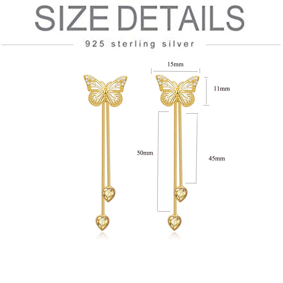 Sterling Silber mit Gelbgold plattiert Cubic Zirkonia Schmetterling Tropfen Ohrringe-5