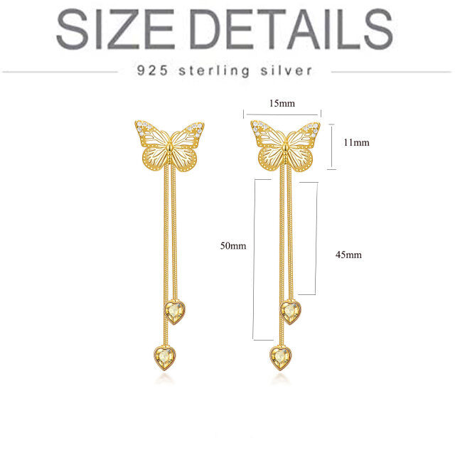 Sterling Silver with Yellow Gold Plated Cubic Zirconia Butterfly Drop Earrings-5