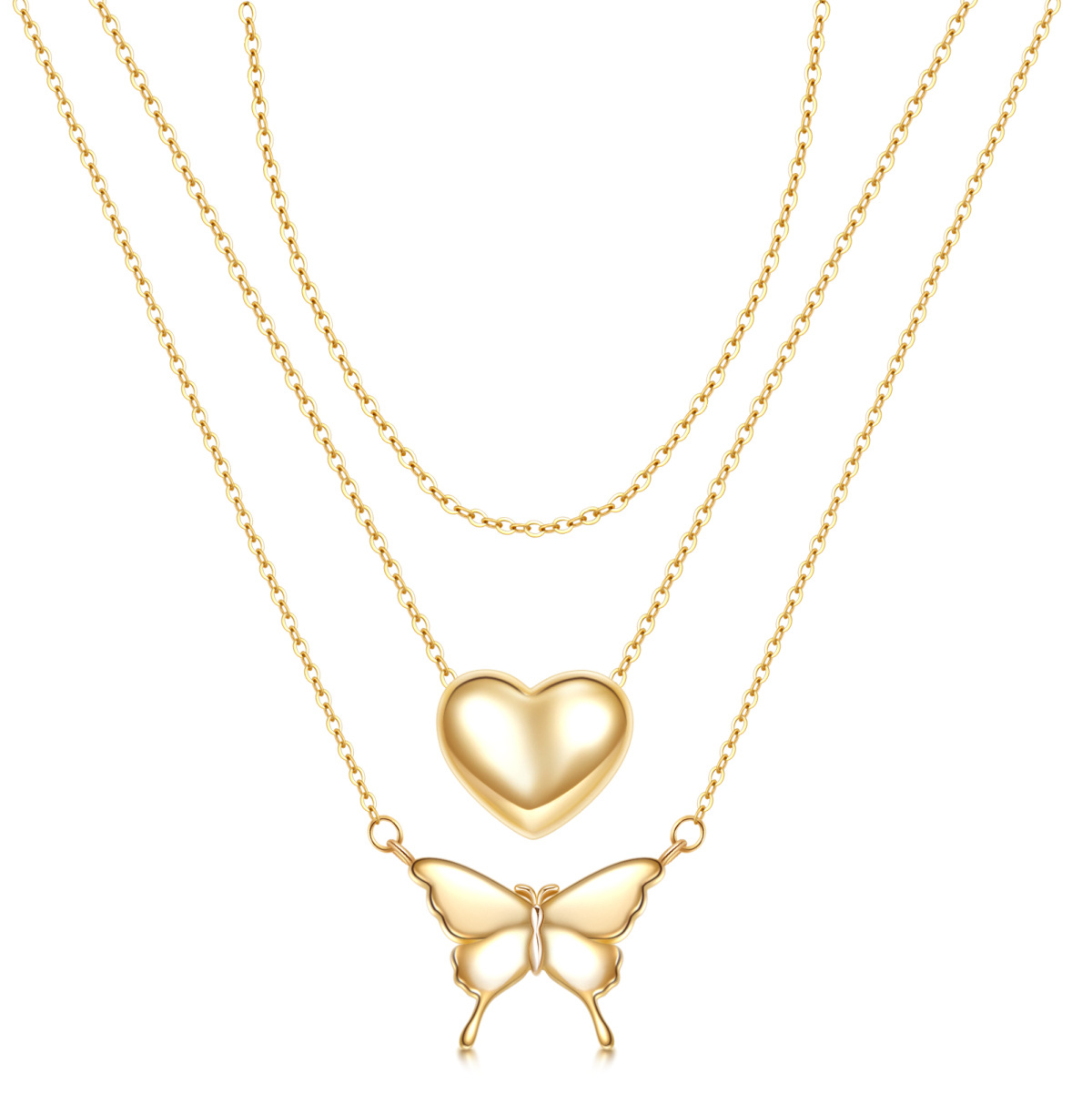 Sterling Silver with Yellow Gold Plated Butterfly & Heart Layered Necklace-1