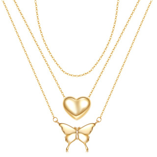 Sterling Silver with Yellow Gold Plated Butterfly & Heart Layered Necklace-13