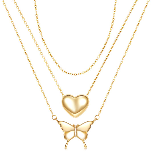 Sterling Silver with Yellow Gold Plated Butterfly & Heart Layered Necklace