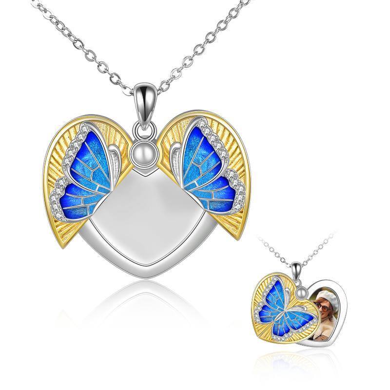 Collier en argent sterling avec pendentif papillon et coeur plaqué or jaune-1