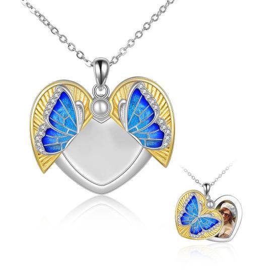 Sterling Silber mit Gelbgold plattiert Schmetterling & Herz Anhänger Halskette