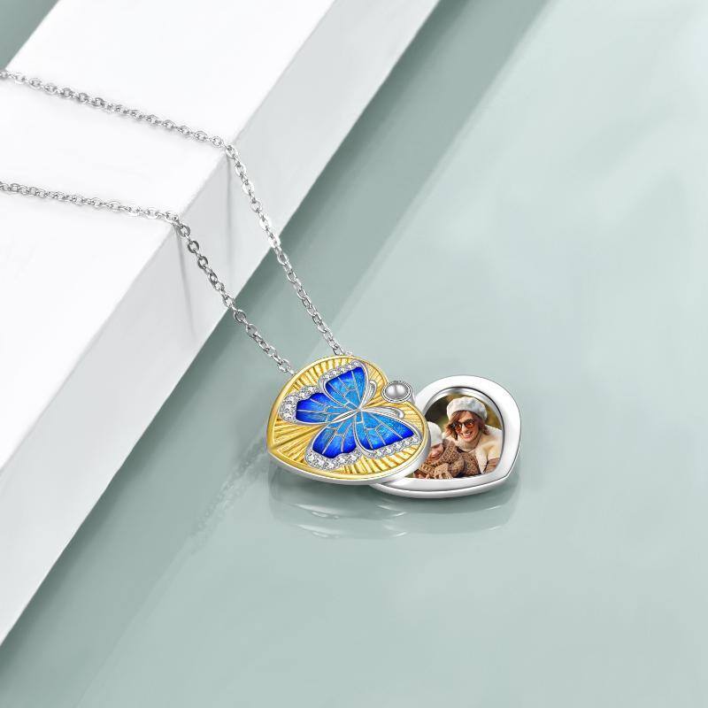 Sterling Silver with Yellow Gold Plated Butterfly & Heart Pendant Necklace-3