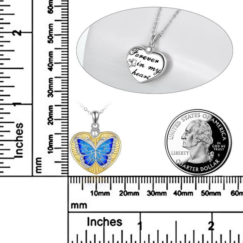 Sterling Silver with Yellow Gold Plated Butterfly & Heart Pendant Necklace-5