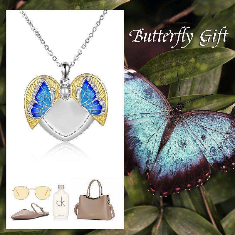 Sterling Silver with Yellow Gold Plated Butterfly & Heart Pendant Necklace-6