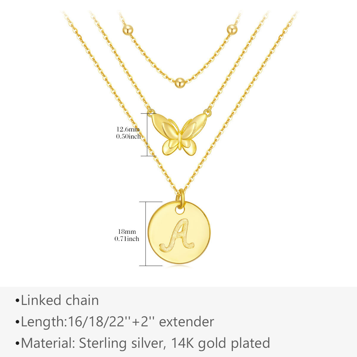 Sterling Silver With Gold Plated Butterfly Layered Necklace With Initial Letter A For Women-5