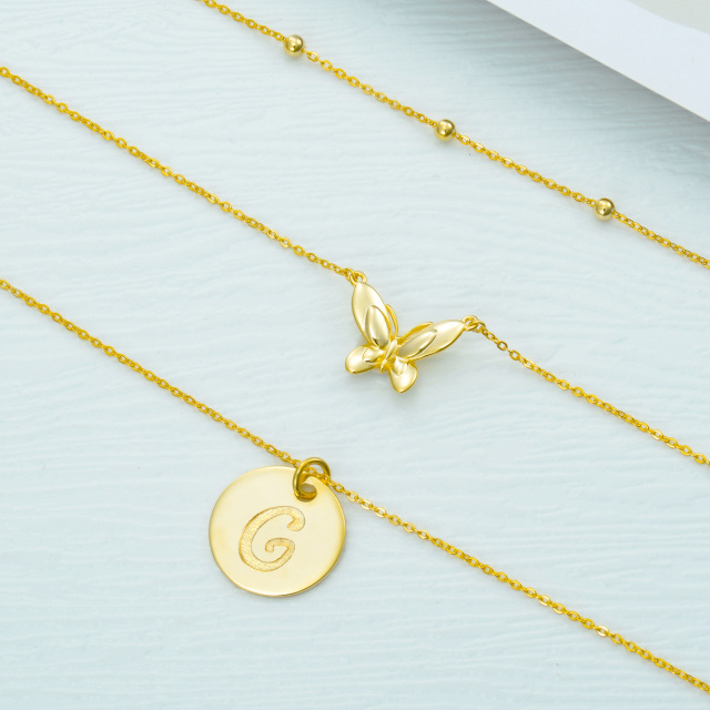 Sterling Silver with Yellow Gold Plated Butterfly Layered Necklace with Initial Letter G-3