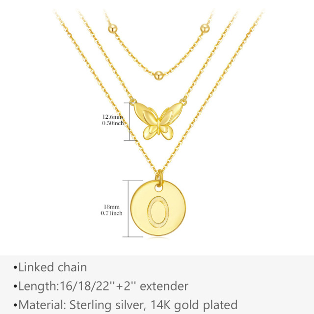 Sterling Silver with Yellow Gold Plated Butterfly Layered Necklace with Initial Letter O-5