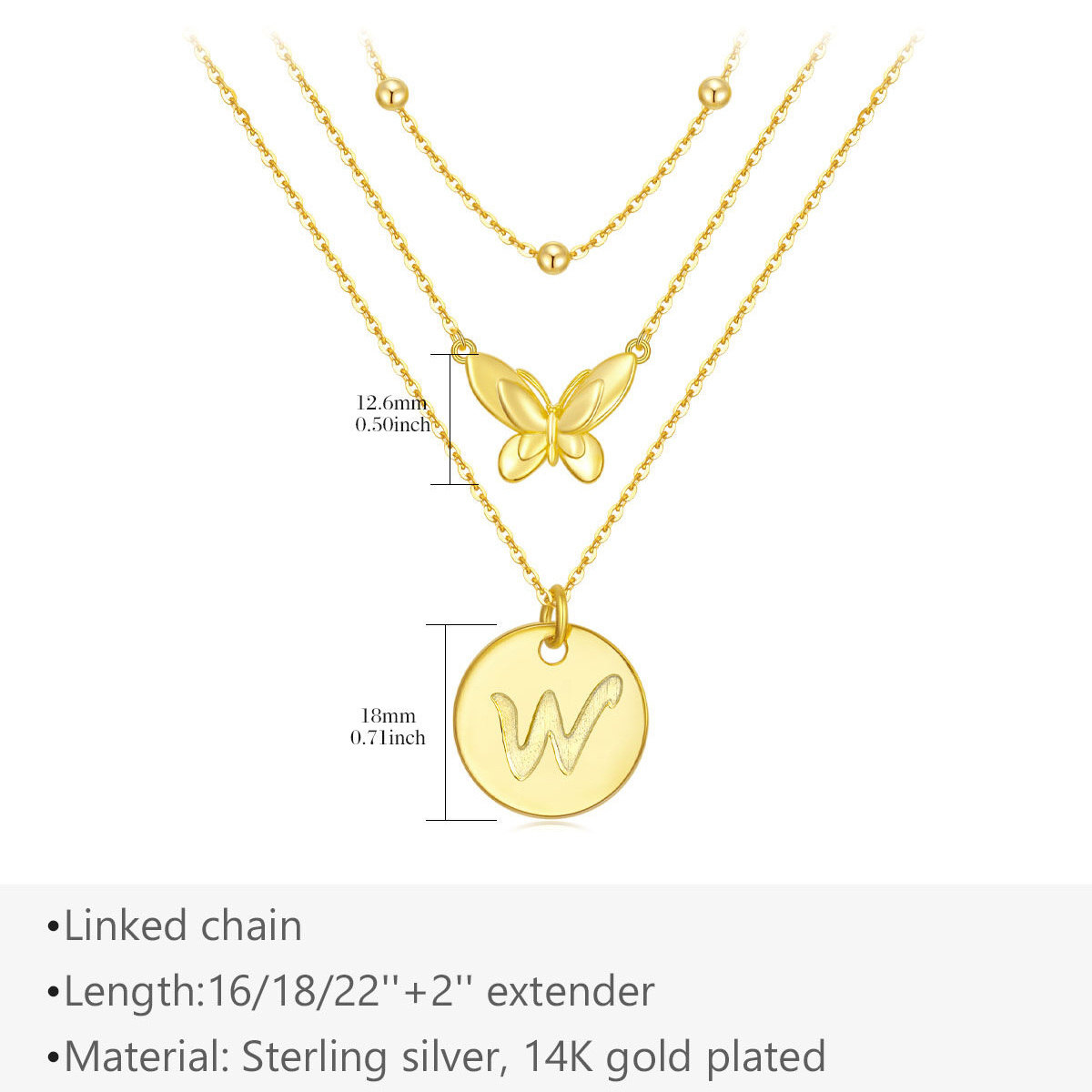 Sterling Silver With Gold Plated Butterfly Layered Necklace With Initial Letter W For Women-5