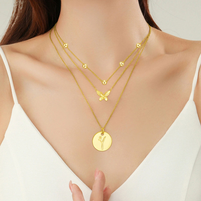 Collar de plata de ley con capas de mariposa chapadas en oro amarillo con letra inicial Y-2