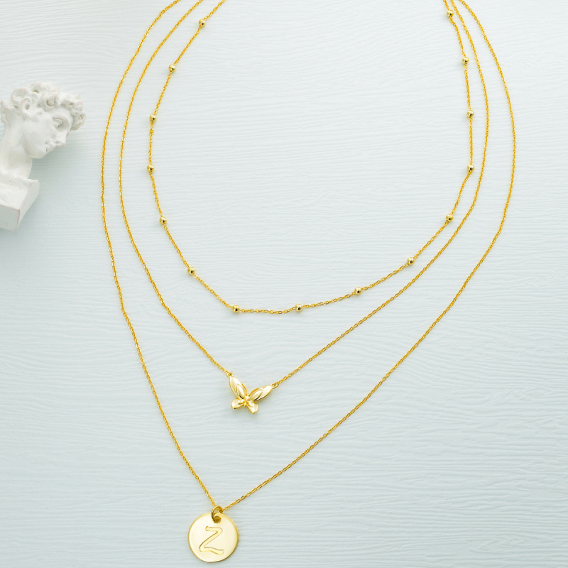 Sterling Silver With Gold Plated Butterfly Layered Necklace With Initial Letter Z For Women-4