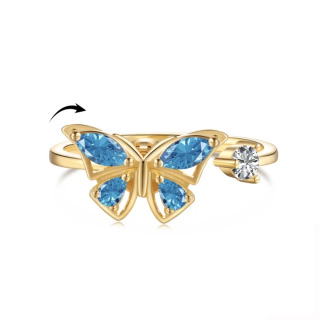 Sterling Silver with Yellow Gold Plated Cubic Zirconia Butterfly Spinner Ring-3