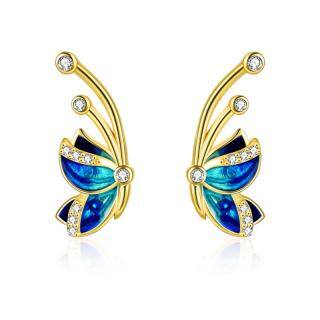 Sterling Silver with Yellow Gold Plated Cubic Zirconia Butterfly Stud Earrings-40