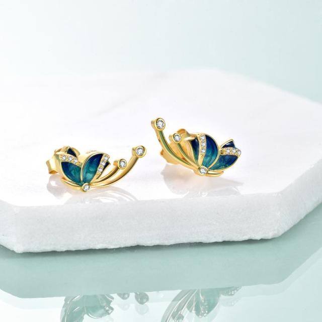 Sterling Silver with Yellow Gold Plated Cubic Zirconia Butterfly Stud Earrings-3