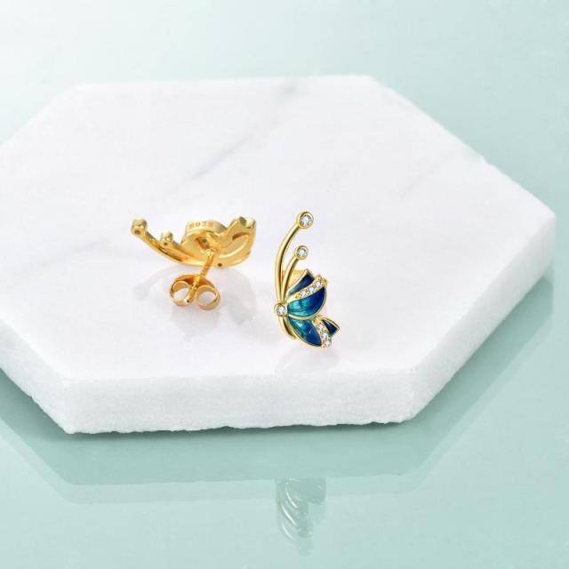 Sterling Silver with Yellow Gold Plated Cubic Zirconia Butterfly Stud Earrings-4