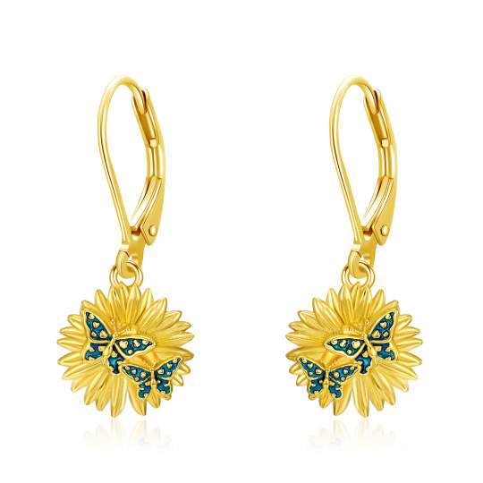 Sterling Silber mit Gelbgold plattiert Schmetterling & Sonnenblume Tropfen Ohrringe