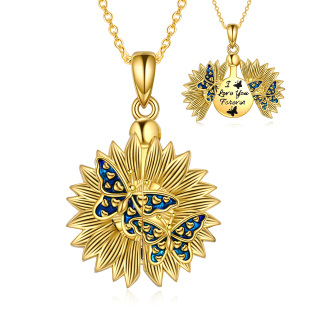 Sterling Silver With Yellow Gold Plated Butterfly Sunflower Pendant Persoalized Engraving Necklace For Unisex-30