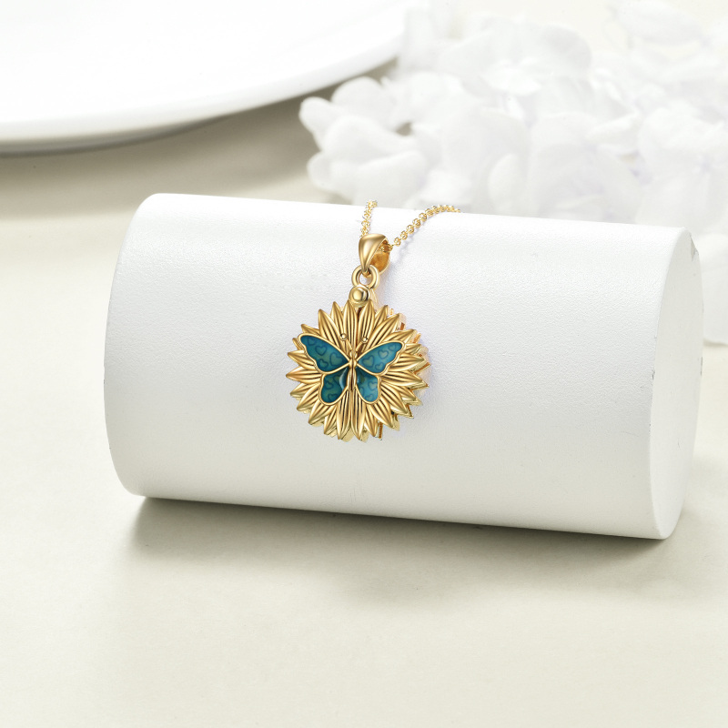 Sterling Silver With Yellow Gold Plated Butterfly Sunflower Pendant Persoalized Engraving Necklace For Unisex-3