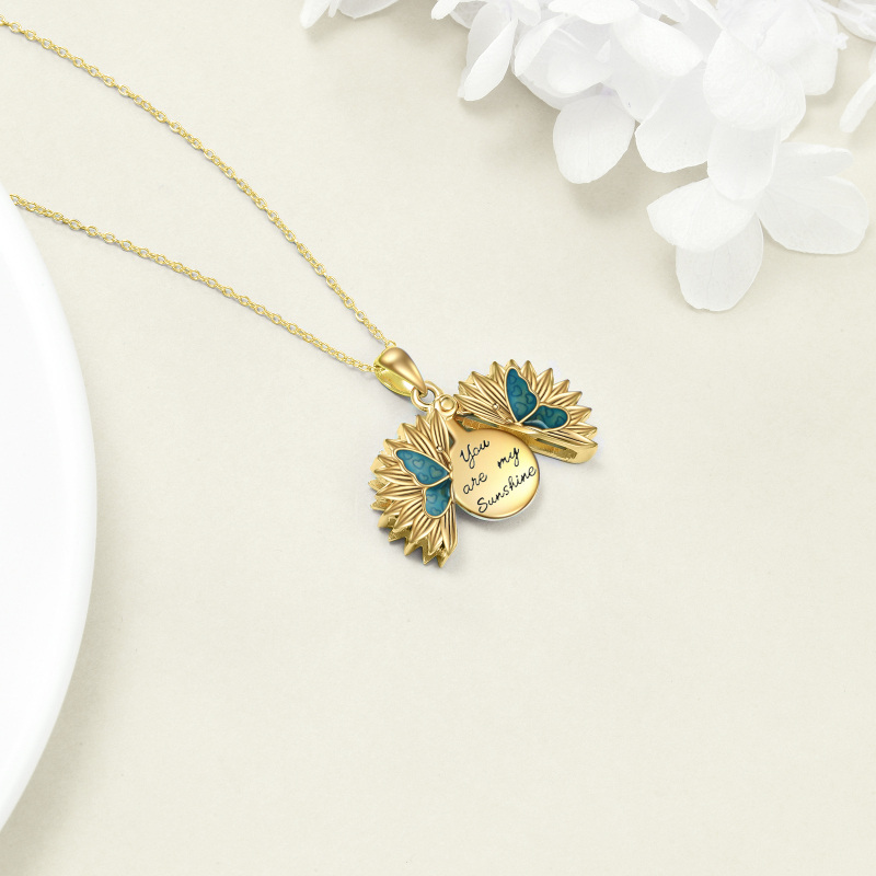 Sterling Silver With Yellow Gold Plated Butterfly Sunflower Pendant Persoalized Engraving Necklace For Unisex-4