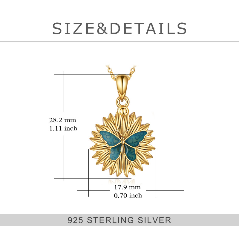Sterling Silver With Yellow Gold Plated Butterfly Sunflower Pendant Persoalized Engraving Necklace For Unisex-5