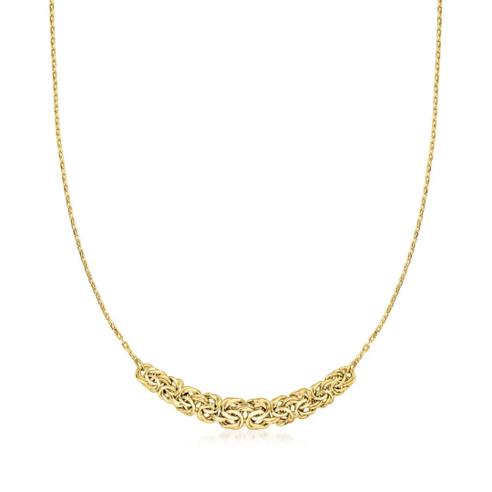 Sterling Silver with Yellow Gold Plated Byzantine Center Necklace 1.3mm