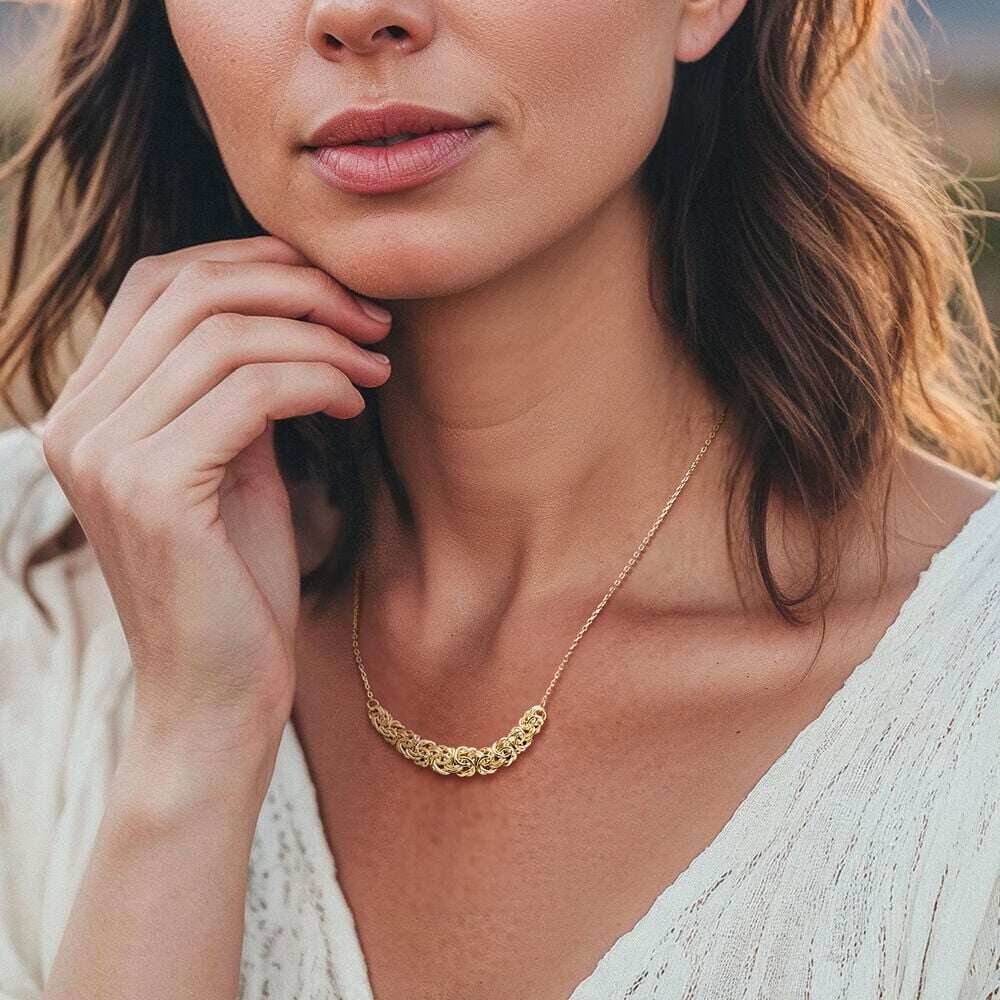 Sterling Silver with Yellow Gold Plated Byzantine Center Necklace 1.3mm-2