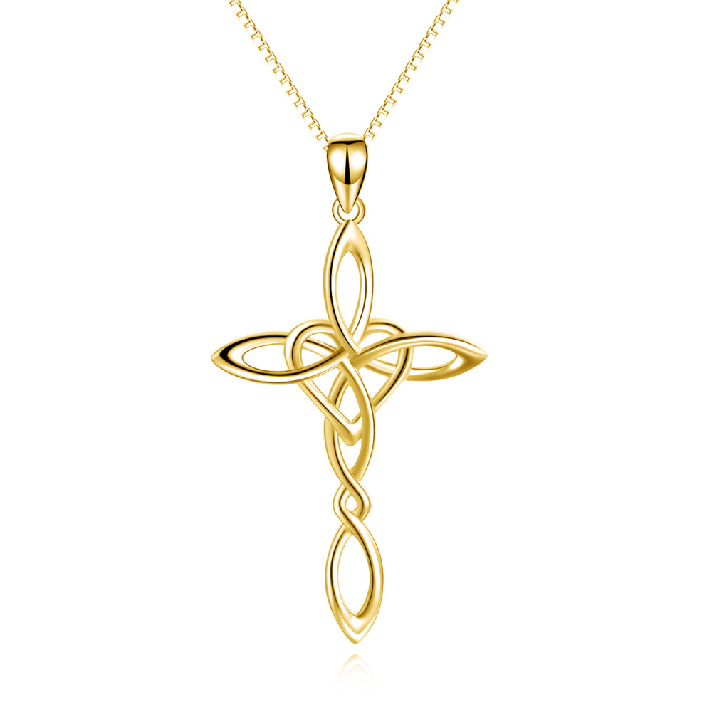 Sterling Silver With Yellow Gold Plated Celtic Knot Cross Heart Pendant Necklace For Women-1